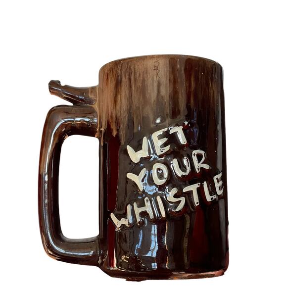 Vintage Redware Wet Your Whistle Beer Mug Novelty Man Gift Bar Ceramic Stein - Picture 13 of 16